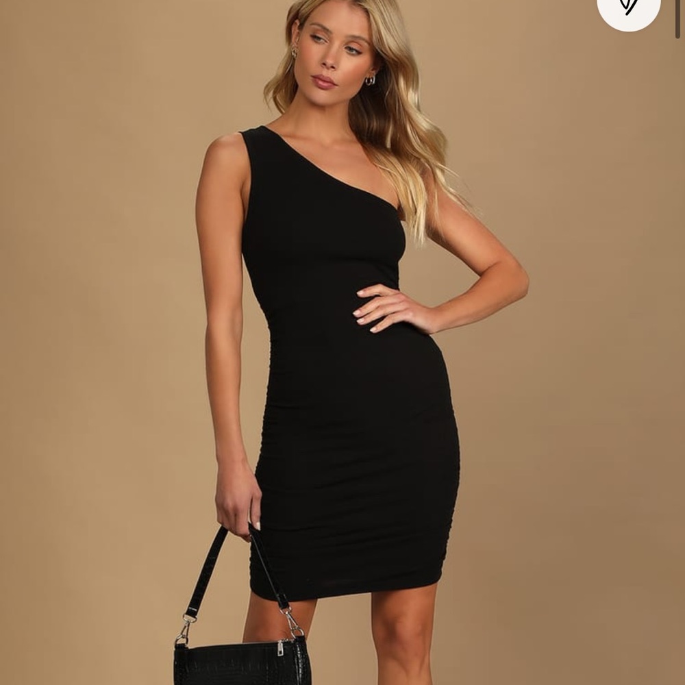 Lulu’s Size XS Black Bodycon One Shoulder Ribbed Dress
